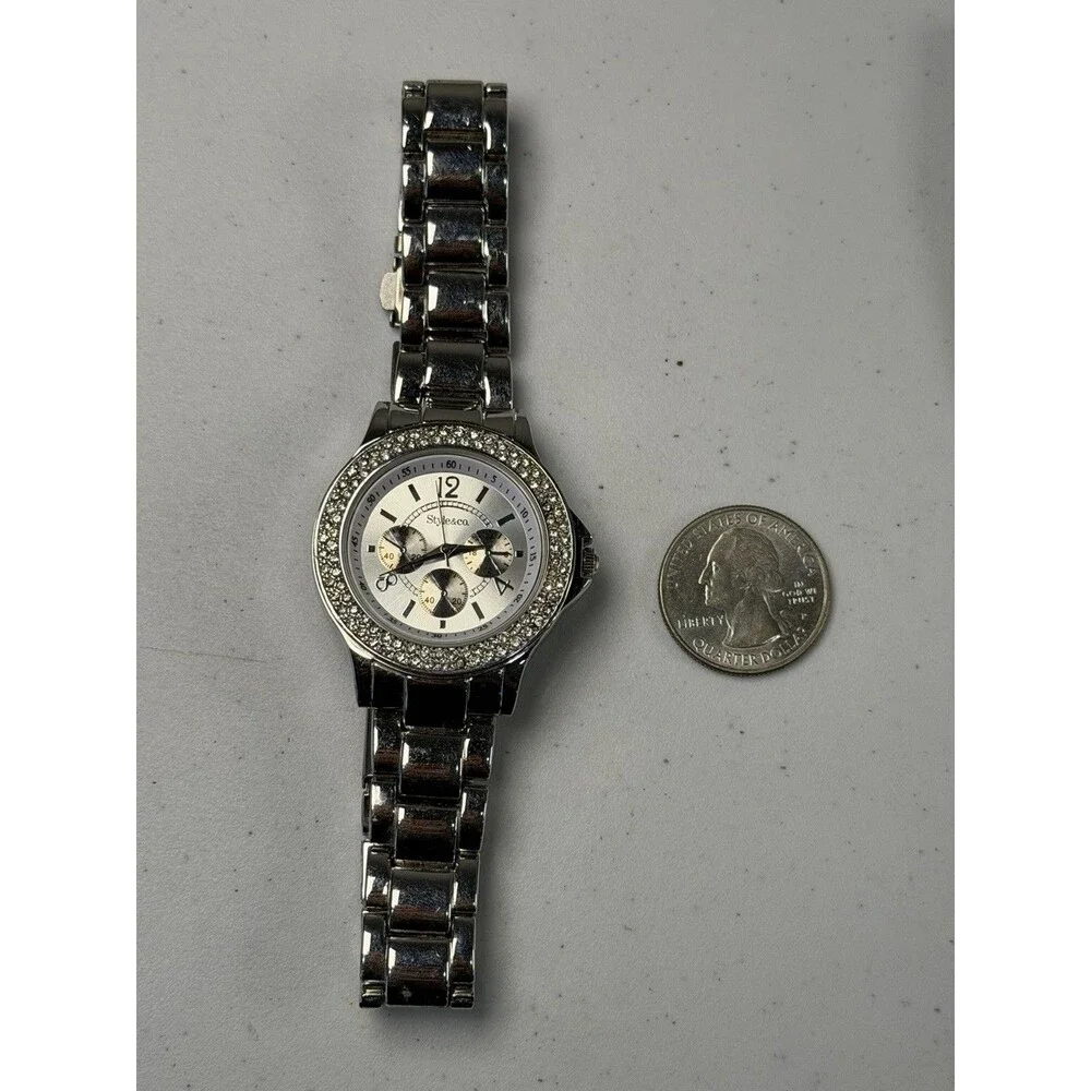 Style&co. Women’s Silver Tone Rhinestone Quartz Watch 35.5mm